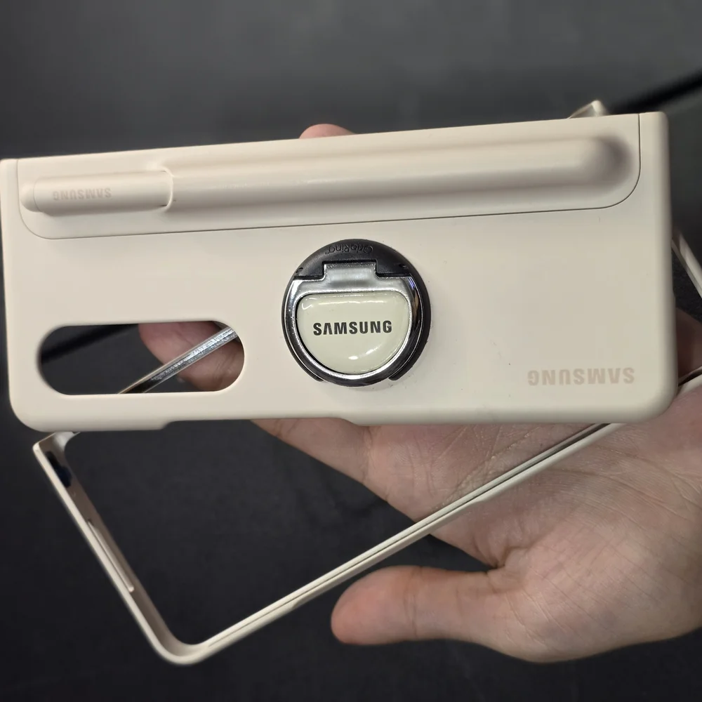 Samsung Z Fold 4 S Pen Cream Case with Ring Holder for Smartphones